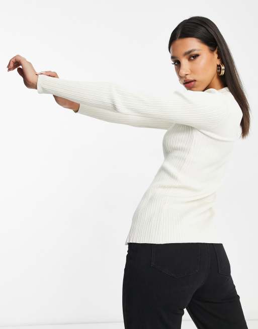 ASOS DESIGN jumper with button placket and collar detail in cream