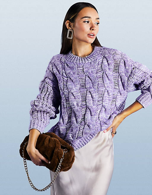 Women jumper with chunky cable in mixed purple stitch 