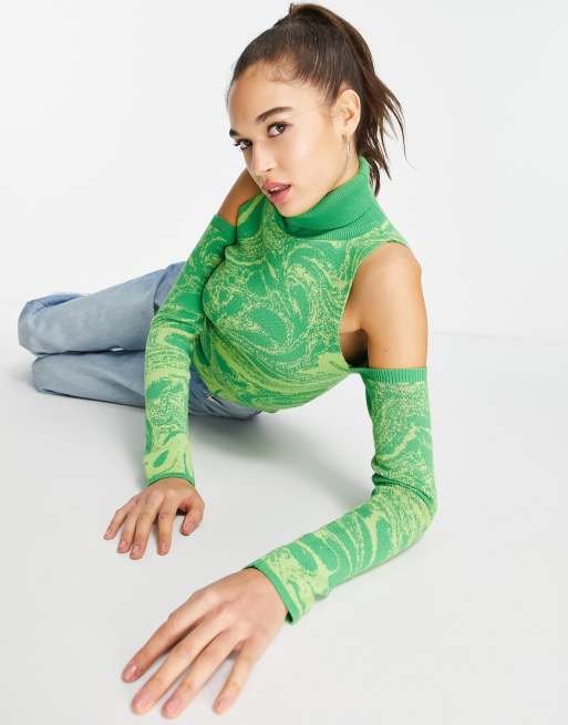 ASOS DESIGN jumper with cold shoulder detail in marble print, 3 of 4