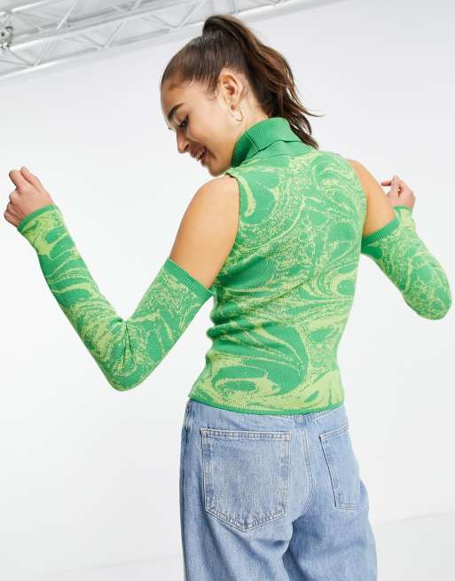 ASOS DESIGN jumper with cold shoulder detail in marble print, 4 of 4