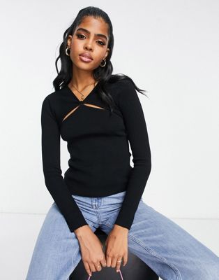 ASOS DESIGN jumper with cut out and knot front detail in black | ASOS