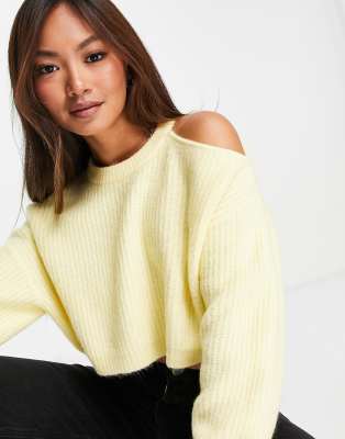 ASOS DESIGN jumper with cut out shoulder detail in yellow | ASOS