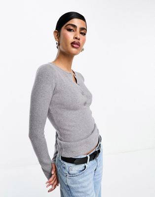 ASOS DESIGN jumper with henley button front in grey