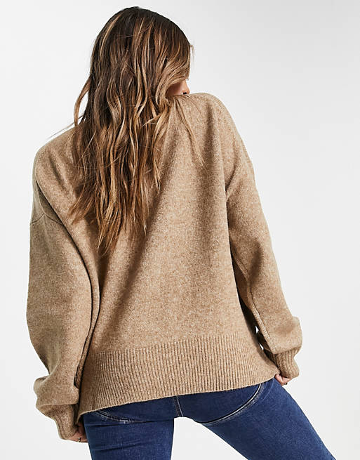 Jumpers & Cardigans jumper with high neck and volume sleeve in taupe 