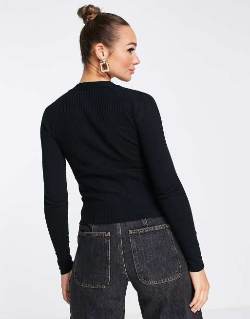 ASOS DESIGN Jumper With Knot Front And Cut Out Detail In Black