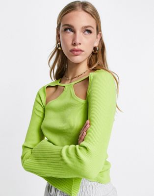 ASOS DESIGN jumper with racer front cut out detail in green | ASOS
