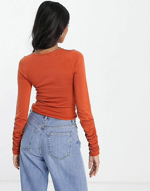 Jumpers & Cardigans jumper with ring detail and ruched sleeves in orange 