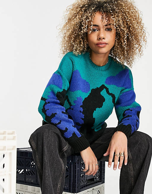  jumper with scenic pattern in blue 