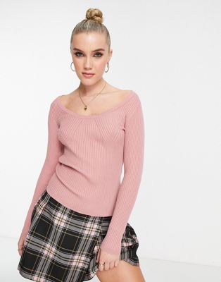 ASOS DESIGN jumper with scoop neck with rib bust detail in dusky pink - ASOS Price Checker