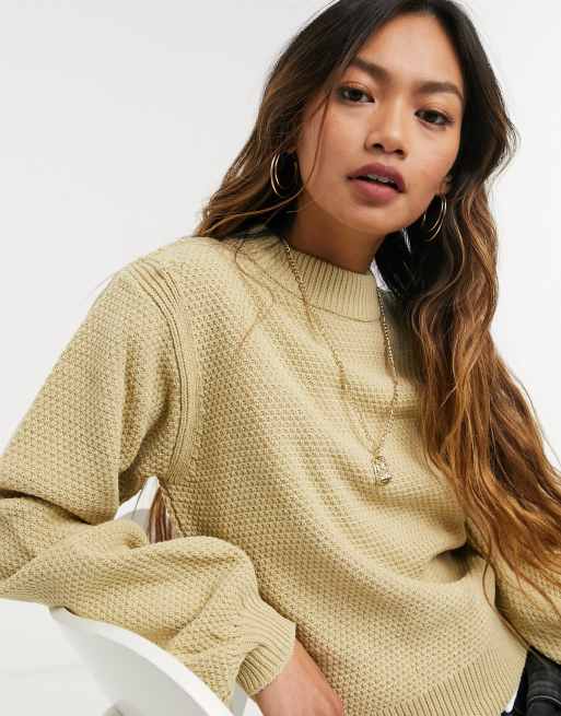 ASOS DESIGN jumper with shoulder pad in oatmeal ASOS