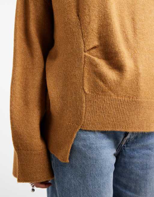 ASOS DESIGN jumper with split hem and pleat detail in biscuit, 3 of 4