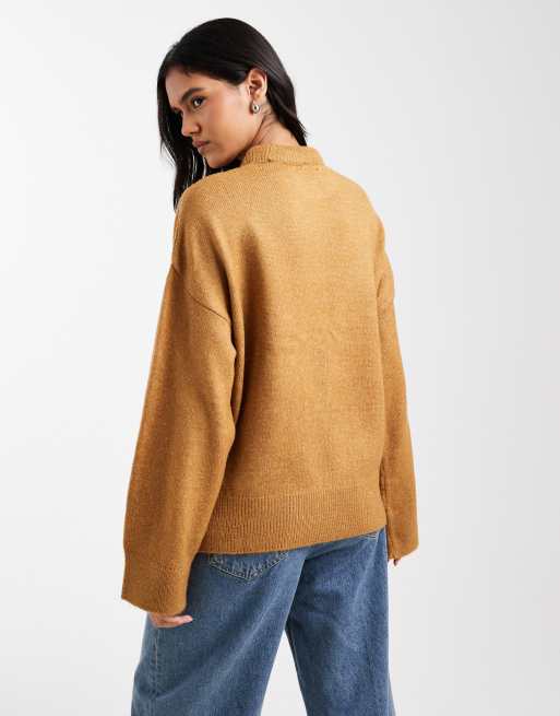 ASOS DESIGN jumper with split hem and pleat detail in biscuit, 4 of 4