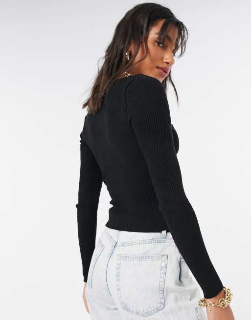 ASOS DESIGN Jumper With Knot Front And Cut Out Detail In Black