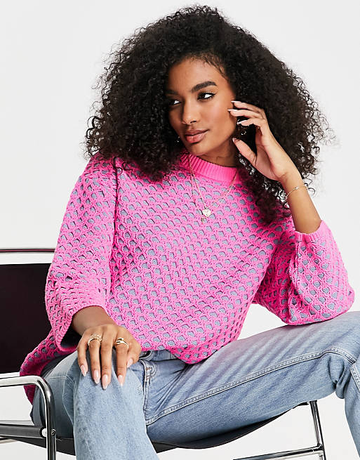  jumper with textured stitch in pink 