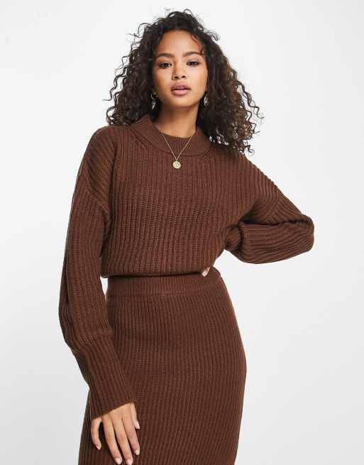 ASOS DESIGN jumper with tie back detail in brown (part of a set), 3 of 4