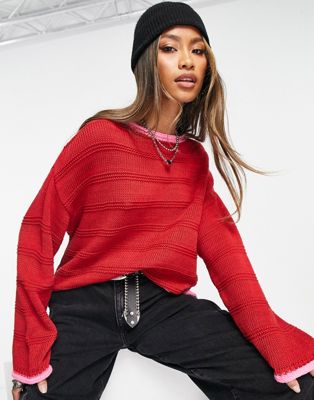 ASOS DESIGN jumper with tipped hem in red and pink | ASOS