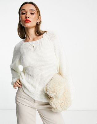 ASOS DESIGN jumper with volume sleeve and textured stitch in cream
