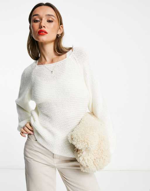 ASOS DESIGN longline jumper in chunky rib in cream