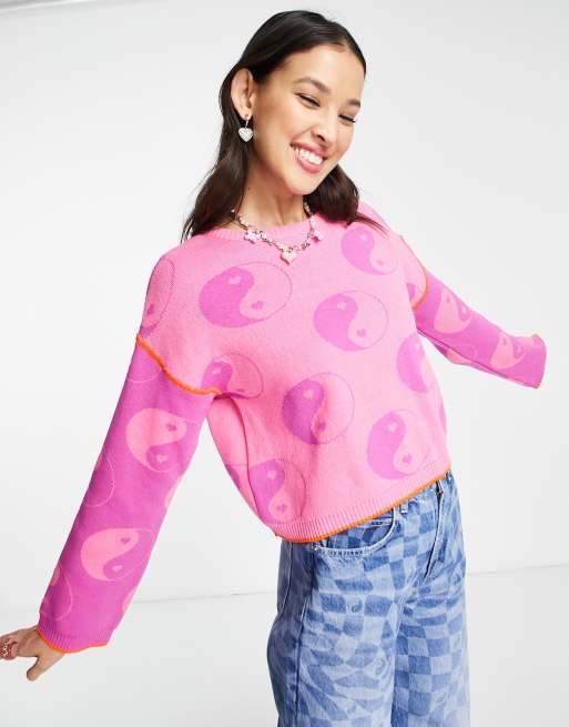 ASOS DESIGN jumper with ying yang pattern in pink ASOS