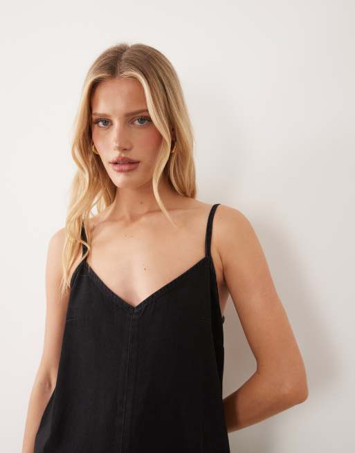 ASOS DESIGN – Jumpsuit aus weichem Denim in Schwarz mit weitem Bein, 3 von 4