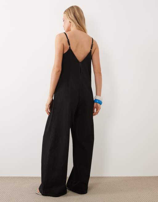 ASOS DESIGN – Jumpsuit aus weichem Denim in Schwarz mit weitem Bein, 4 von 4
