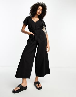 ASOS DESIGN - Jumpsuit aus weichem Denim in Schwarz