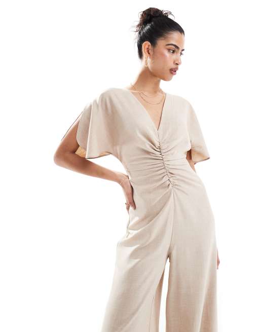 ASOS DESIGN – Jumpsuit in Beige mit Raffung vorn und Cut-out hinten, 4 von 4