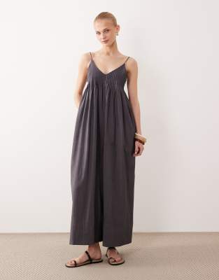 ASOS DESIGN - Jumpsuit in Grau mit weitem Bein und Biesendetail