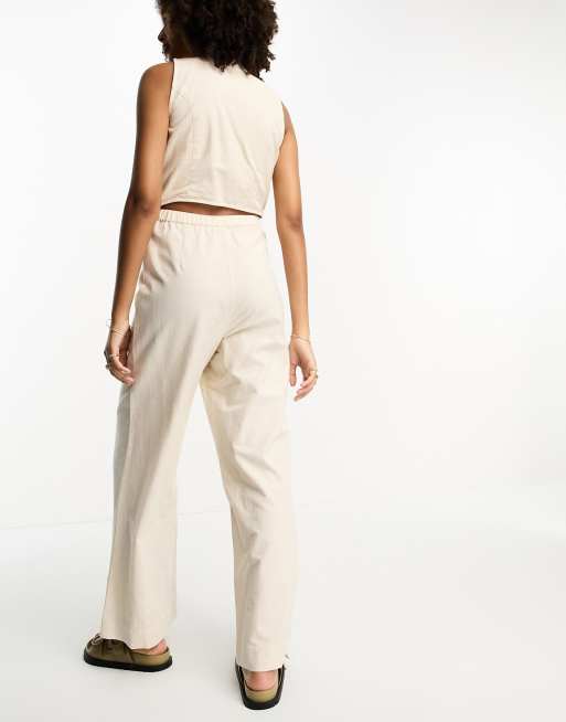 ASOS DESIGN Jumpsuit in hellbeiger Leinenoptik mit Knopfleiste ASOS