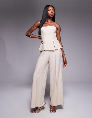 ASOS DESIGN - Jumpsuit in Steinbeige mit Korsett-Oberlage und Strukturmuster-Neutral