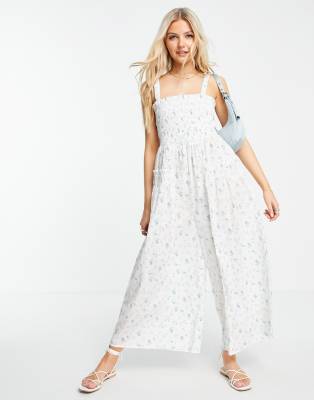 ASOS DESIGN - Jumpsuit med rynket, elastisk ryg i blomstermønster