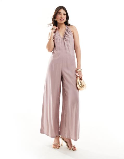 ASOS DESIGN - Jumpsuit met diepe V-hals in mauve - view 1
