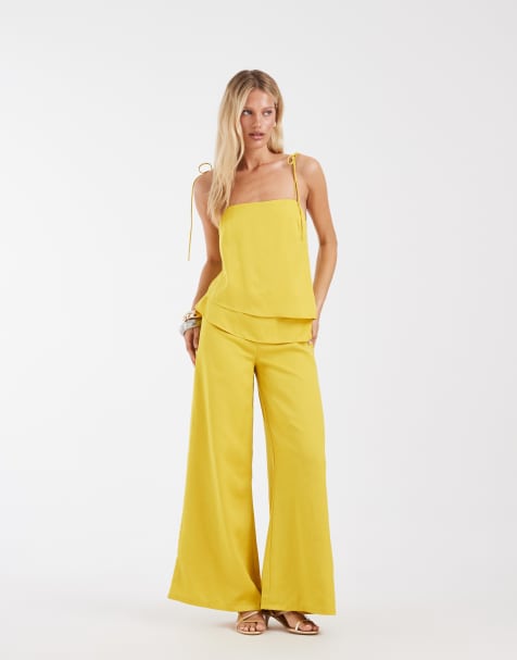 ASOS DESIGN jumpsuit met dubbele laag in geel - view 1
