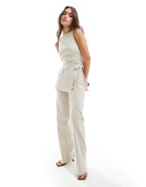 ASOS DESIGN Jumpsuit met gelaagde utility rok in stone