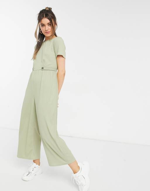 ASOS Design - Jumpsuit met knoopdetail in olijfgroen