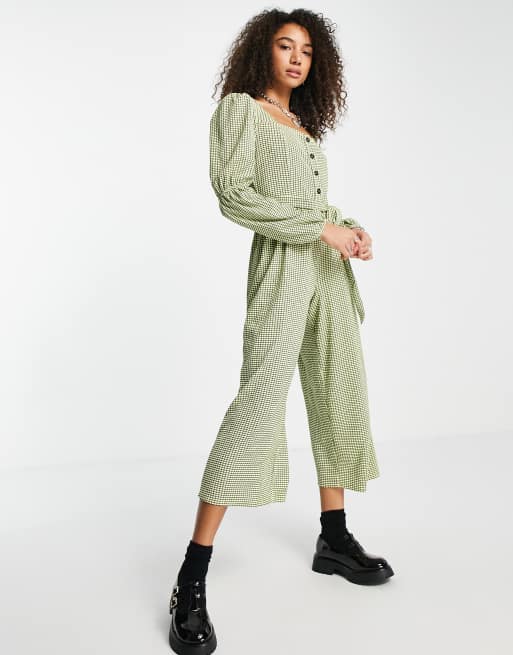 ASOS DESIGN - Jumpsuit met knopen en gingham ruit met textuur 