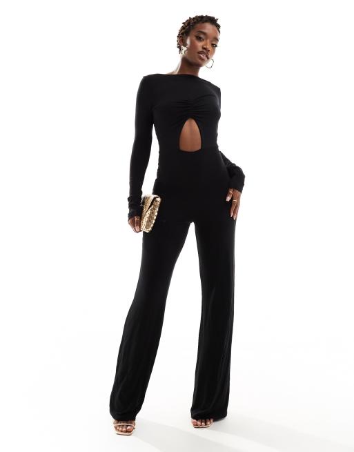 ASOS DESIGN - Jumpsuit met lange mouwen en uitsnijding in zwart
