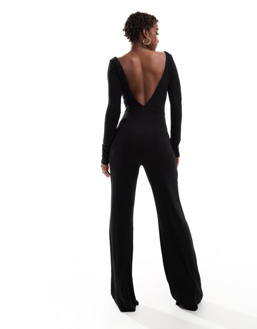 ASOS DESIGN - Jumpsuit met lange mouwen en uitsnijding in zwart, 2 van 4