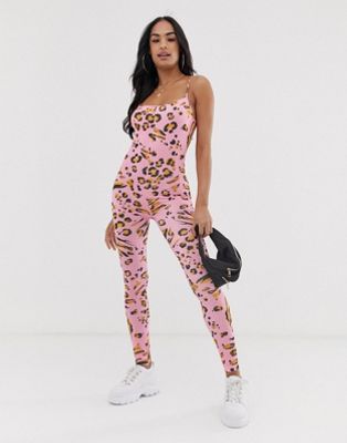 ASOS DESIGN - Jumpsuit met luipaardprint in roze-Multi