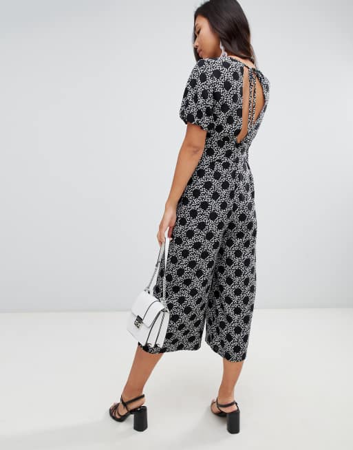 ASOS DESIGN - Jumpsuit met pofmouwen en stippen- en bloemenprint, 2 van 4