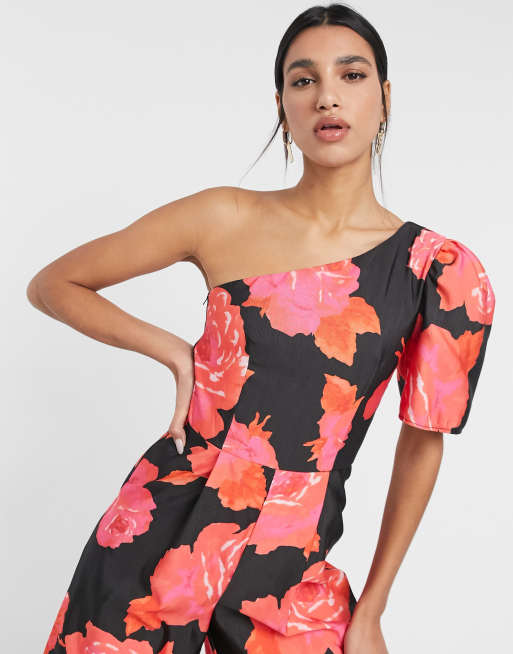 ASOS DESIGN - Jumpsuit met structuur met blote schouder in opvallende bloemenprint, 3 van 4