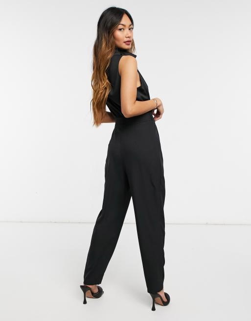 ASOS DESIGN - Jumpsuit met top van chiffon en gedrapeerde halslijn in zwart, 2 van 4