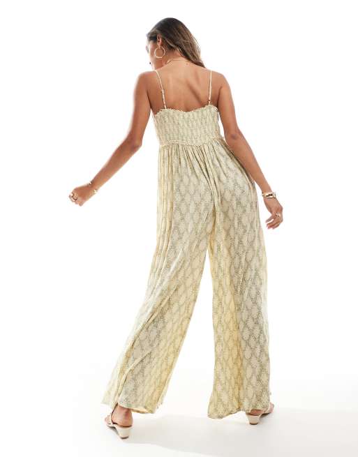ASOS DESIGN - Jumpsuit met V-hals en ruches langs de rand in bloemenprint, 3 van 4