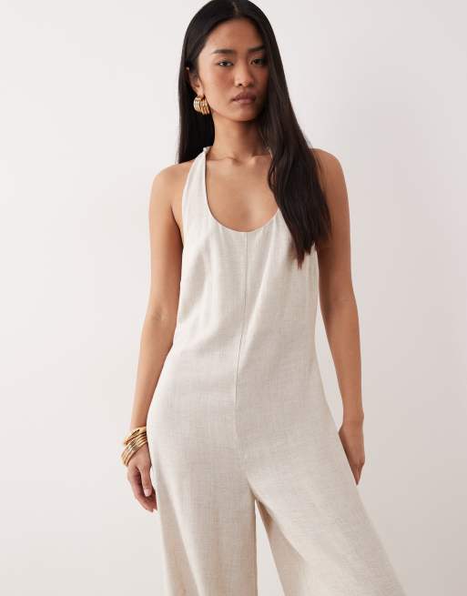 ASOS DESIGN - Jumpsuit met wijde pijpen en gedraaide achterkant in stone, 3 van 4