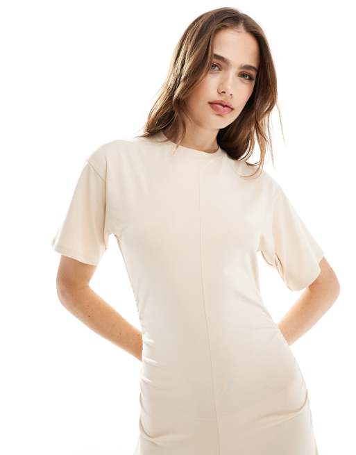 ASOS DESIGN - Jumpsuit met wijde pijpen en gerimpelde zijkant in stone, 2 van 4
