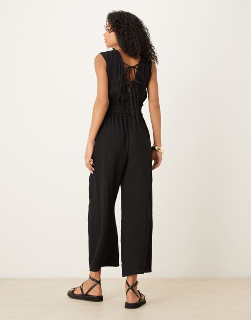 ASOS DESIGN - Jumpsuit van dubbele stof met geplooide buste in zwart, 4 van 4