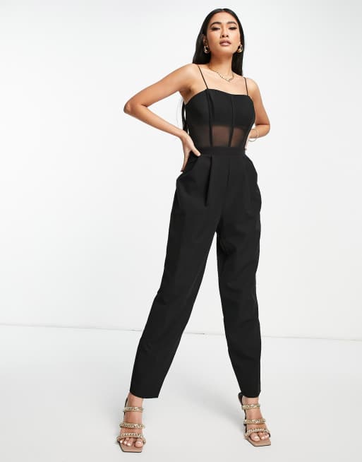 ASOS DESIGN - Jumpsuit van mesh met bandeau-korset in zwart