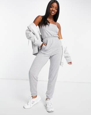 mijn Onverschilligheid volgorde ASOS DESIGN - Jumpsuit van sweatstof met dunne bandjes in grijs | ASOS