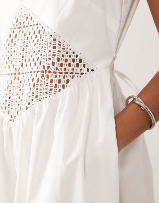 ASOS DESIGN jumpsuit with crochet waist panel in white, 2 of 4