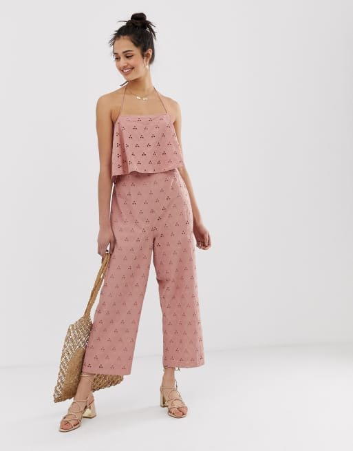 ASOS DESIGN jumpsuit with crop top layer in broderie